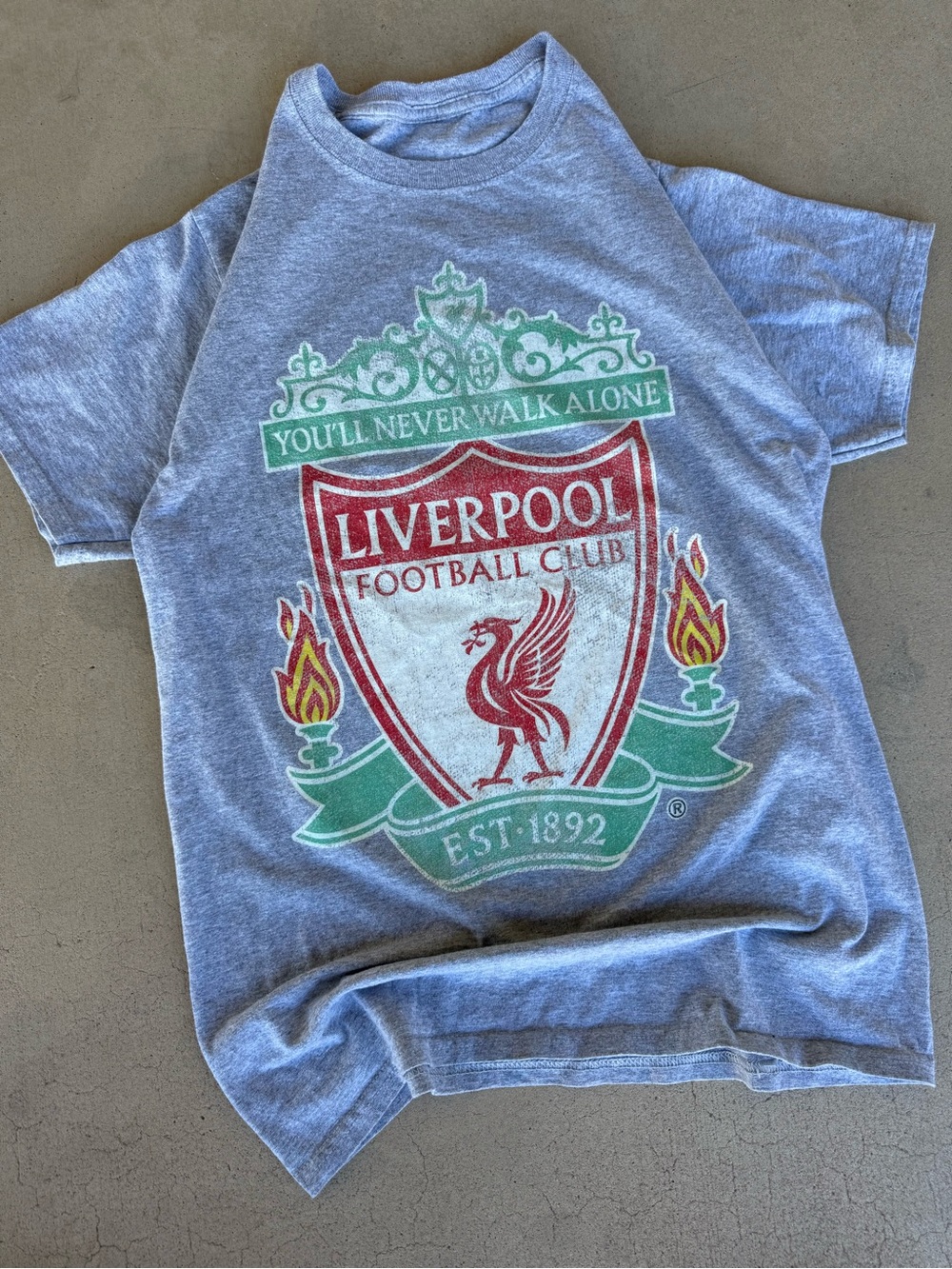 Liverpool FC You’ll Never Walk Alone Crest Graphic T-Shirt Gray Size Small